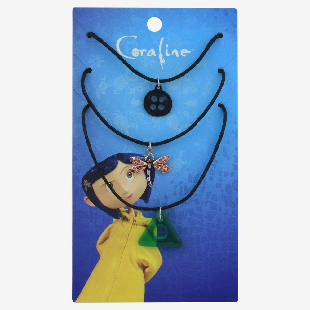 Coraline Button Dragonfly & Stone Necklace Set Hot Topic